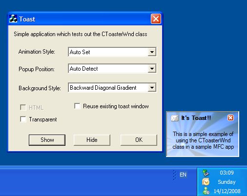 CToasterWnd example
